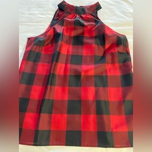 Talbots Missy size 2 red and black check halter neck blouse